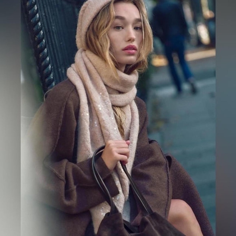 ZARA Alpaca Blend Knit Sequins Scarf